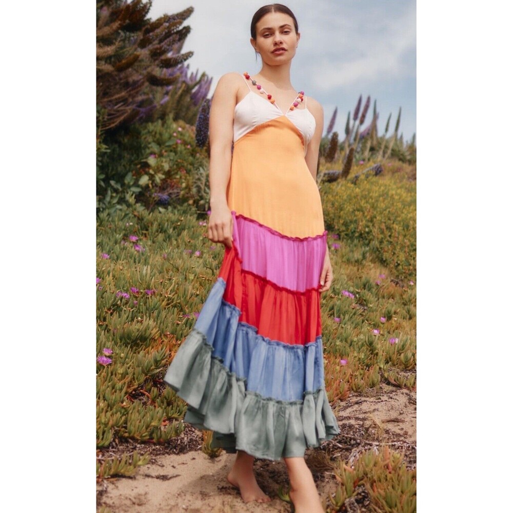 Anthropologie Tiered Maxi Dress in White, Peach, Pink, Red, Blue, Sage